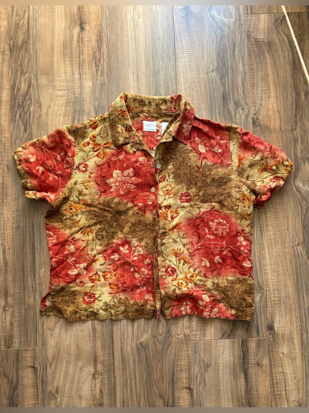 VTG 90s Emma James Liz Claiborne Floral Button Up Blouse Linen Rayon Size 12